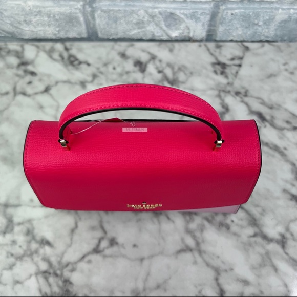 Kate Spade Darcy Colorblock Palm Pink Top Handle Leather Satchel Crossbody - Picture 3 of 11
